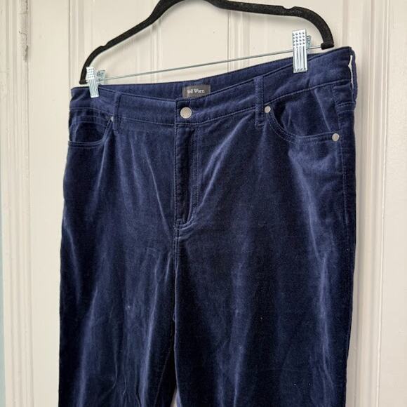 Well Worn Dark Blue Velour Pants Womens 14 Tapered Velvet Preppy Fall Winter - Picture 2 of 9